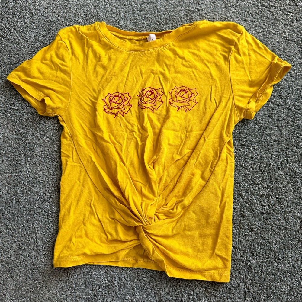 Yellow rose crop top with knotted front